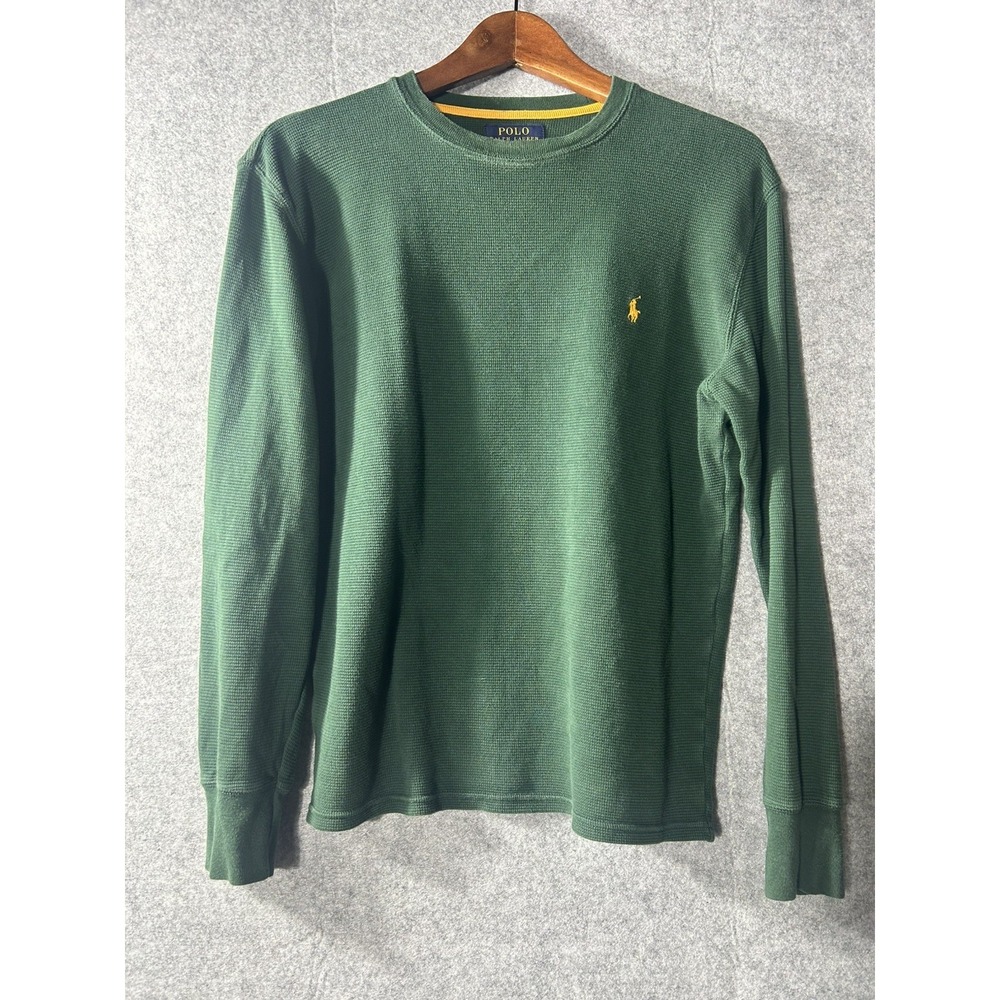 Polo Ralph Lauren Waffle Knit Thermal Shirt Men's S Green Long Sleeve Pony Logo